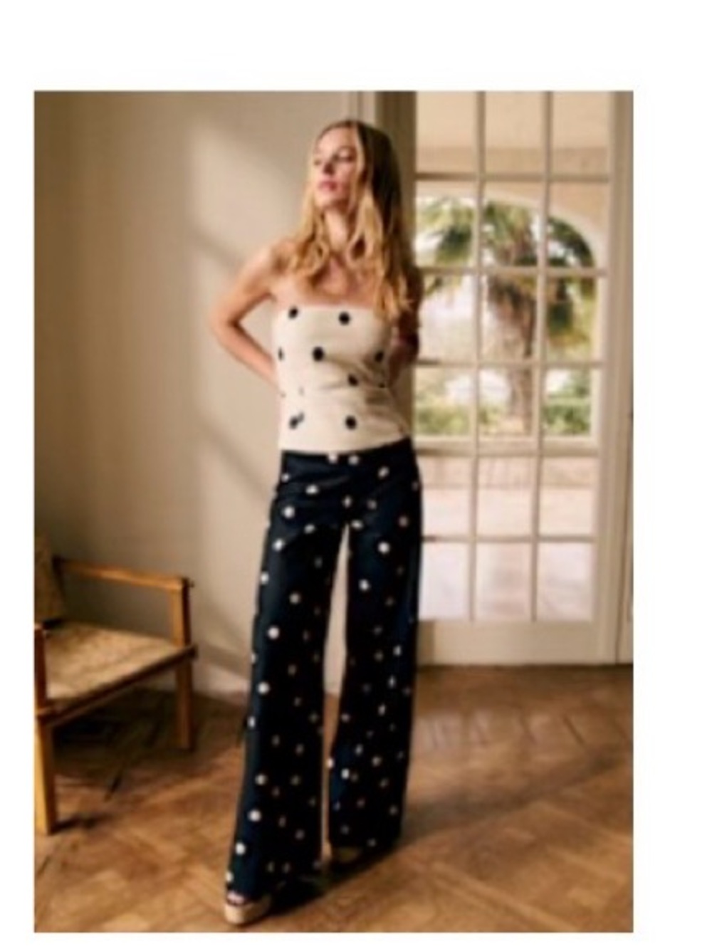 Sezane Tymo Trousers Ecru Polka Dots On Black - Size 6